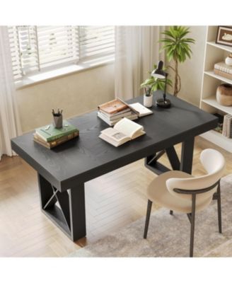 63-Inch Computer Desk, Simple Thick Appearance, Study Gaming Writing Work Executive Desk for Home, Yellowish Brown