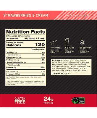 Gold Standard 100% Whey Protein Powder, Strawberries & Cream 1.5lb Tub