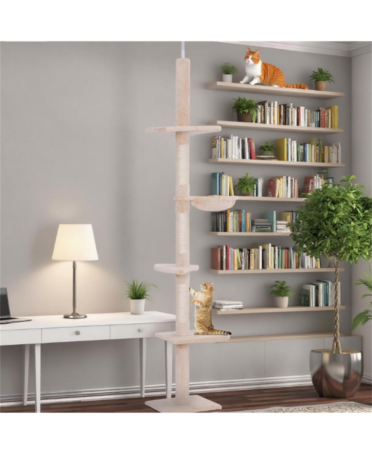 Aostirmotor 90.5''-102.25''Adjustable Height Floor-to-Ceiling Vertical Cat Tree in Beige