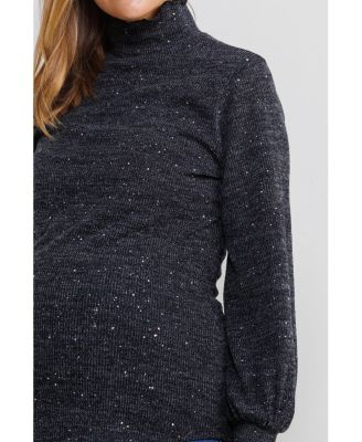 Maternity Shimmer Long Sleeve Mock Neck Top
