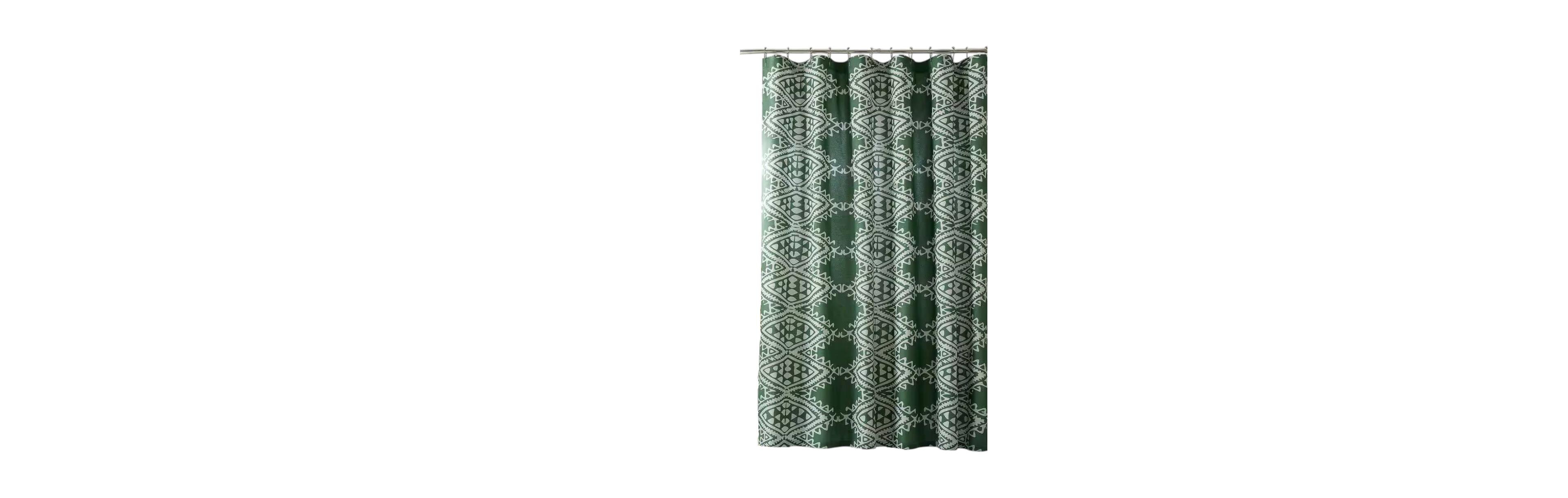 Slickblue Green White Geometric Motif Cotton Poly Shower Curtain 72x72