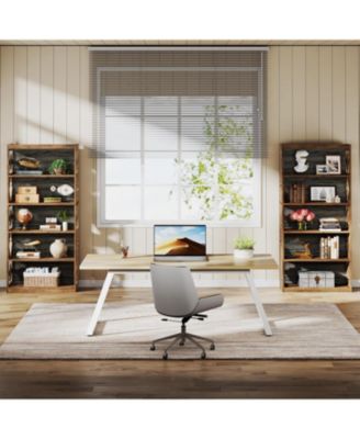 6-Tier Bookcase Set of 2, 70-Inch Tall Freestanding Bookshelf with Rhombus Pattern for Living Room, Bedroom