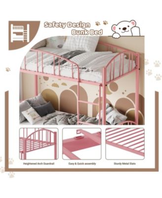 Metal Bunk Bed Twin Over Twin, Twin Bunk Bed Frame with Heightened Arched Guardrail and Safety Ladder,Sturdy Steel Bed