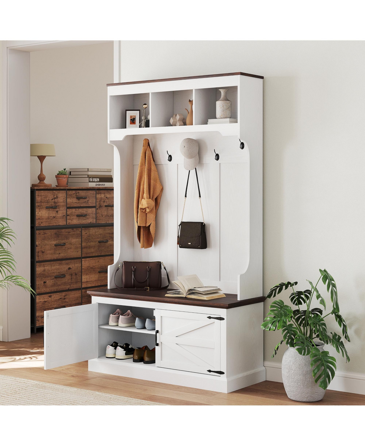 Homcom Hall Tree with Shoe Storage, Coat Rack with Shoe Bench,