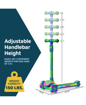 3-Wheel Kids Scooter with Multi-Color Lights, 5-Height Adjustable Handlebar, Wide Anti-Slip Deck, Ages 3+, Supports 150 lbs