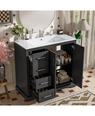 36 in. Modern Bathroom Vanity with Ceramic Sink, Soft-Close Door, Adjustable Shelf and 3 Drawers, Ample Storage