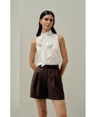 Women's Sleeveless Tie-Neck Silk Blouse