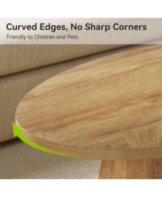 Oval Coffee Table, 47-Inch Living Room Table with Polygonal Pedestal, Modern Center Accent Furniture, Child-Friendly, Yellowish Brown