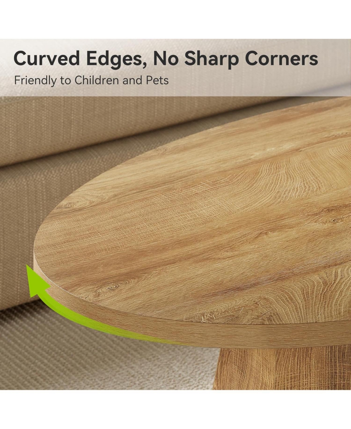 Tribesigns Oval Coffee Table, 47-Inch Living Room Table with Polygonal Pedestal, Modern Center Accent Furniture, Child-Friendly, Yellowish Brown