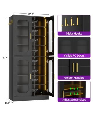 Shoe Cabinet With LED Light, Closet Shoe Organizer with Adjustable Shelves