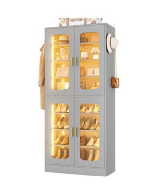 Shoe Cabinet With LED Light, Closet Shoe Organizer with Adjustable Shelves
