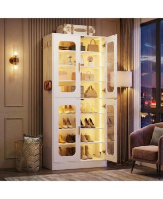 Shoe Cabinet With LED Light, Closet Shoe Organizer with Adjustable Shelves