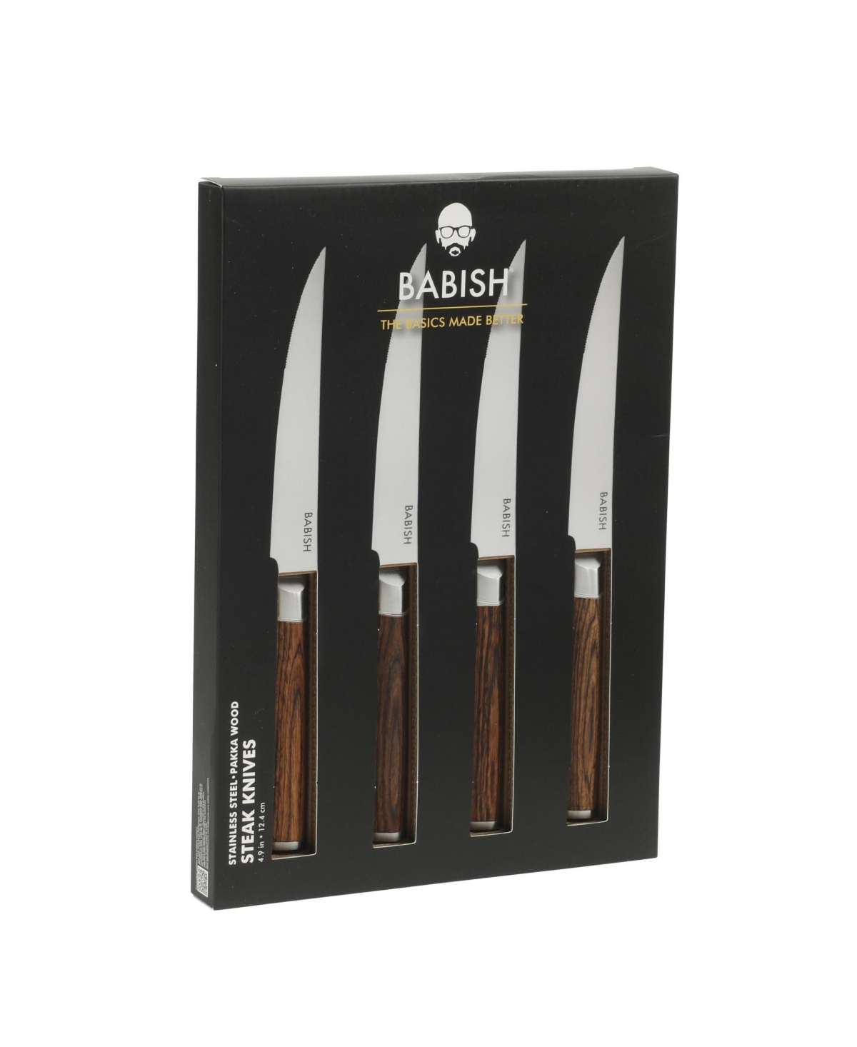Babish 4-Piece 1.4116 German Stainless Steel Steak Knife Set with Dark Pakka Wood Handles Full-Tang Knives for Dining & Everyday Table Use