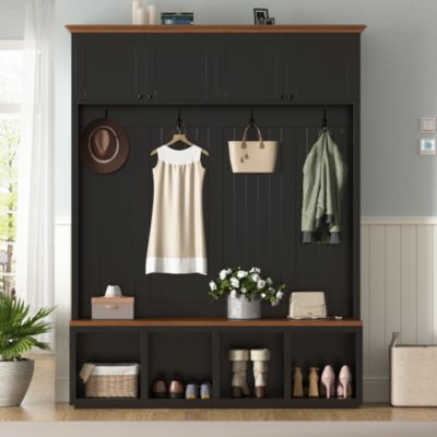 Hall Tree with 6 Hooks and Storage Bench for Entryway and Hallway