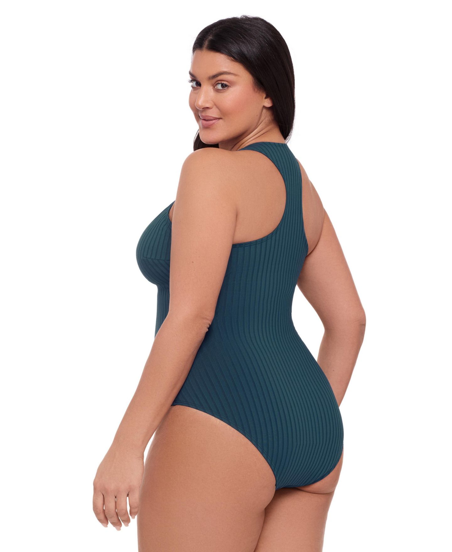 Купальник Snap-Front, высокая горловина, в рубчик — S3 Apparel, цвет: Сумеречный синий — фото 2