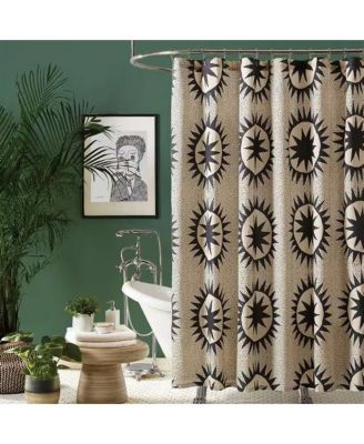 Cotton Poly Shower Curtain with Cream Brown Medallion