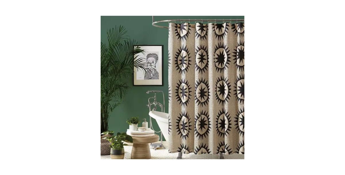 Slickblue Cotton Poly Shower Curtain with Cream Brown Medallion
