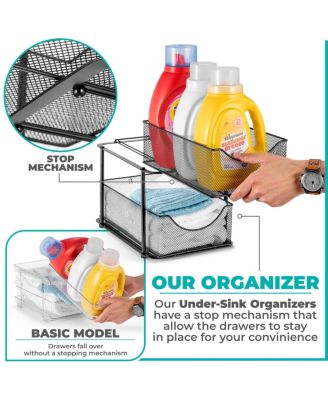 2 Tier Baskets with Mesh Sliding Drawers - Ideal Cabinet, Under the Sink - Great for Bathroom, Kitchen, Office, etc