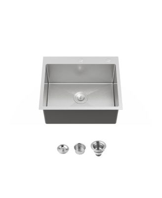 23inch Overmount Single Bowl Dark Gray 304 Stainless Steel Handmade Kitchen Sink with US Standard Drain and Hook