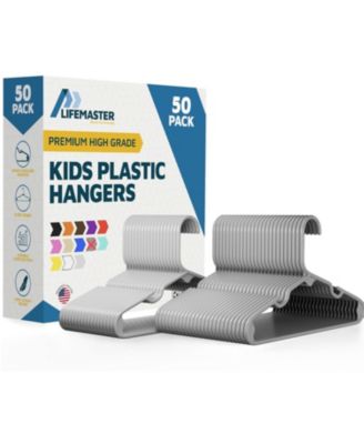 Kids Plastic Hangers, Gray, 11.6", with shoulder notches, space-saving, hold 5 lbs, ideal for baby, toddler & kids  clothes, 50-pack.