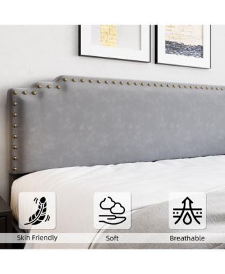 Easy Assembly King Size Bed Frame Velvet Upholstered Platform Bed Space Saving, for Living Room, Guest Room