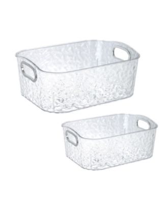 2-Pack Clear Plastic Storage Bins with Silver Handles, Two Sizes for Bathroom, Kitchen, Pantry, Closet, Vanity