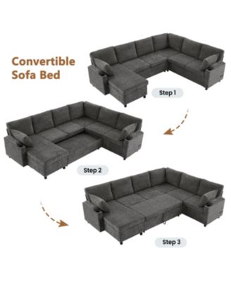 109.9" Sectional Sofa Bed with Storage, Cup Holders & Charging