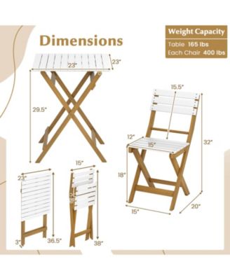 3-Piece Folding Patio Bistro Setwith Slatted Design Small Outdoor Furniture Set
