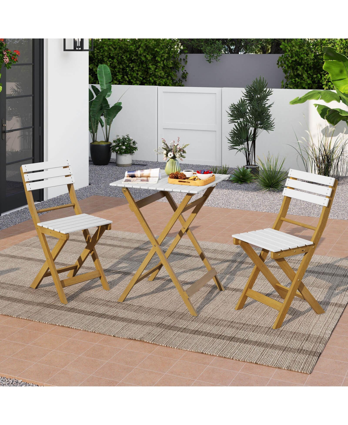 Costway 3-Piece Folding Patio Bistro Setwith Slatted Design Small Outdoor Furniture Set