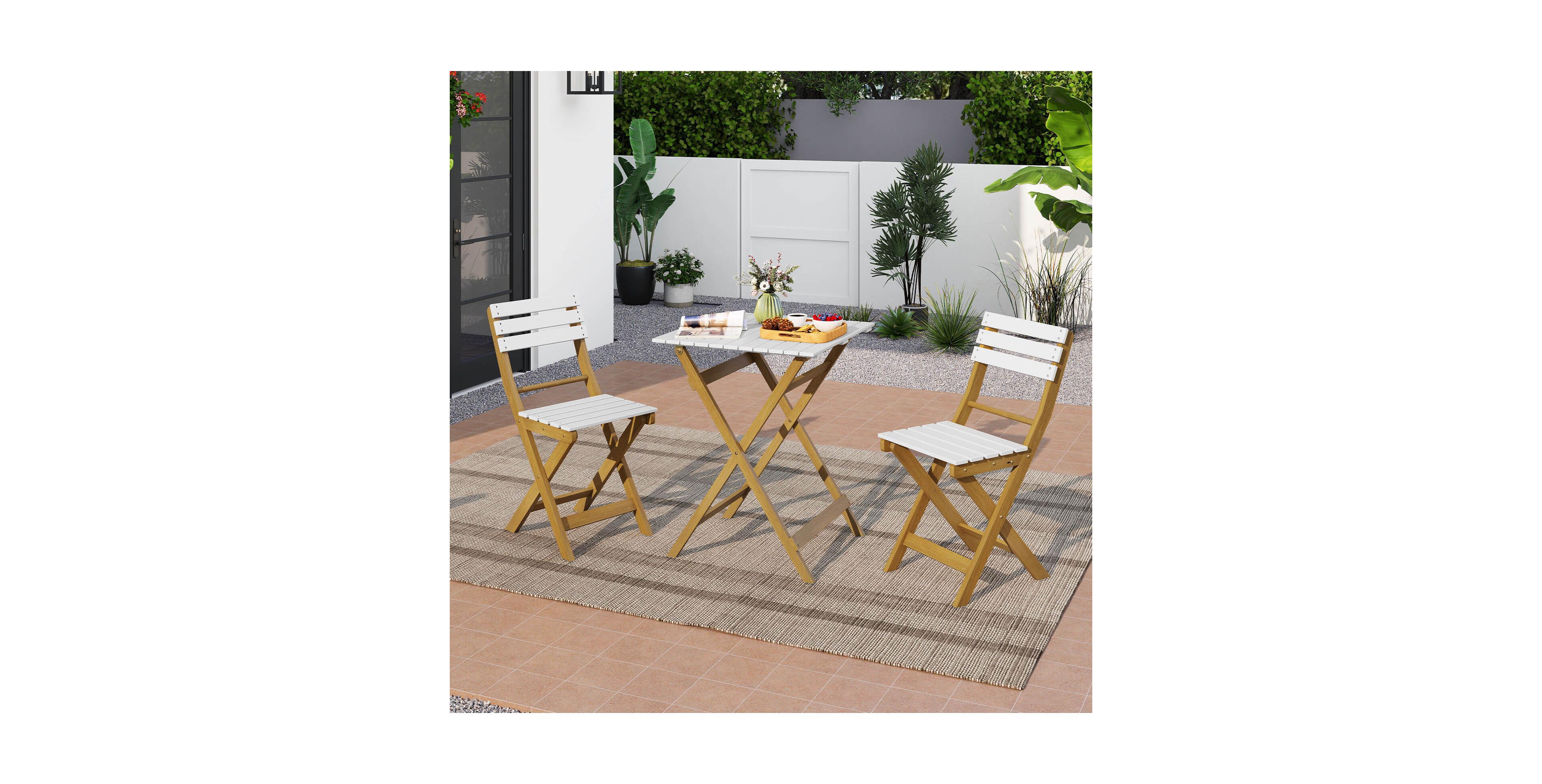 Costway 3-Piece Folding Patio Bistro Setwith Slatted Design Small Outdoor Furniture Set