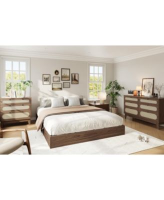 Easy Assembly King Size Wood Platform Bed Frame Space Saving, for Living Room, Guest Room