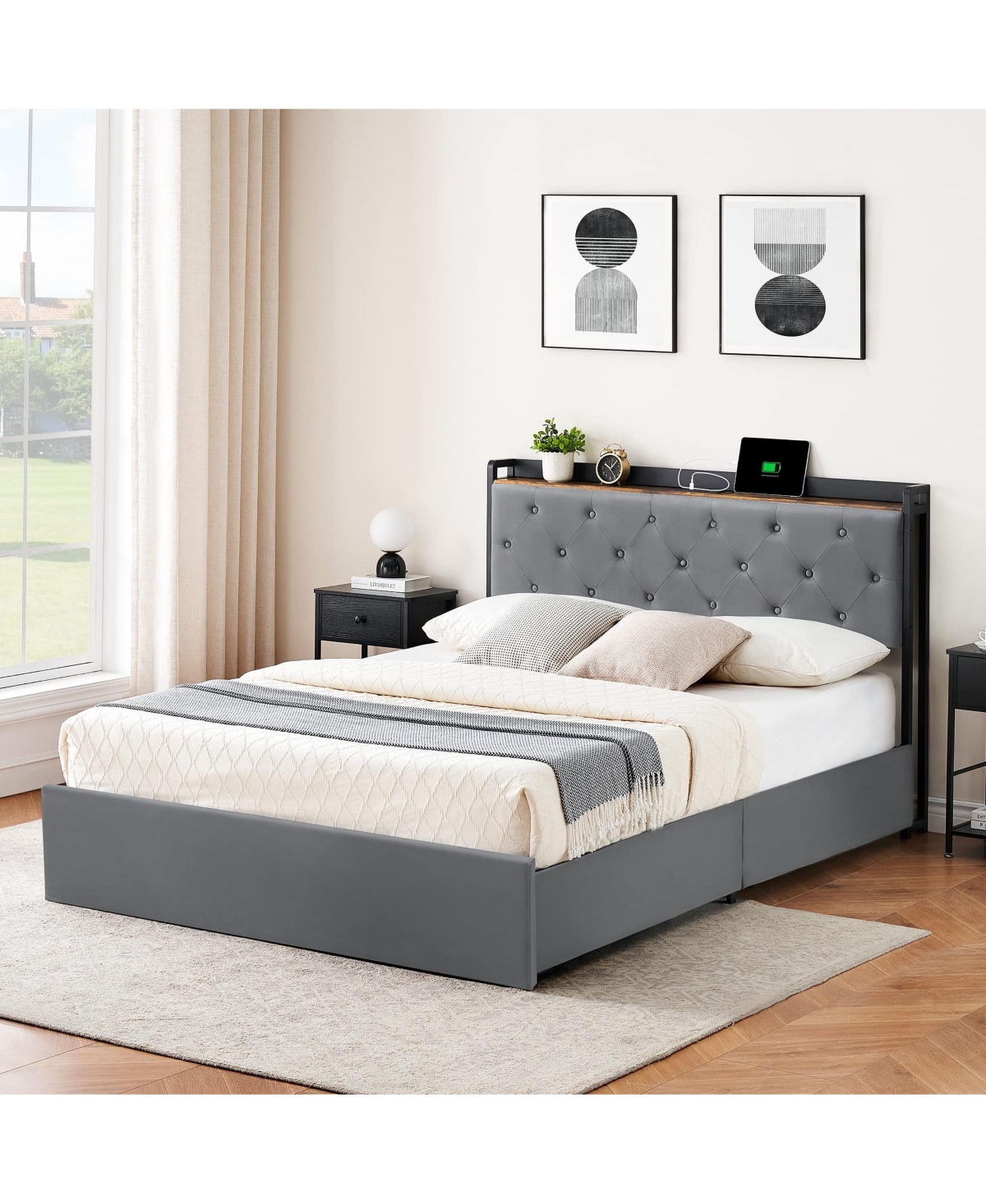 gaomon Easy Assembly Queen Size Platform Bed Frame Upholstered Bed Frame Space Saving, for Living Room