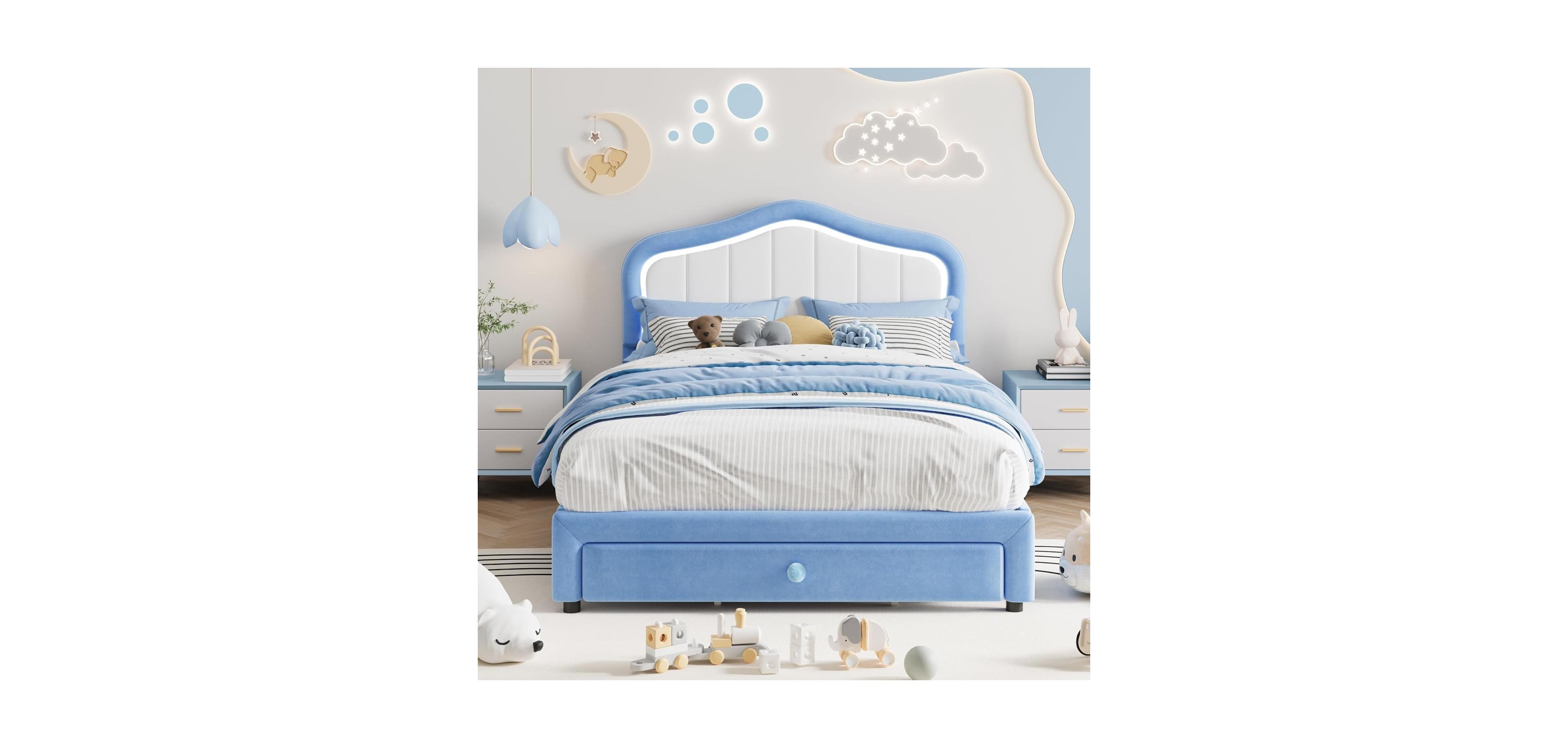 gaomon Easy Assembly Full Size Led Upholstered Bed Frame Space Saving, for Living Room