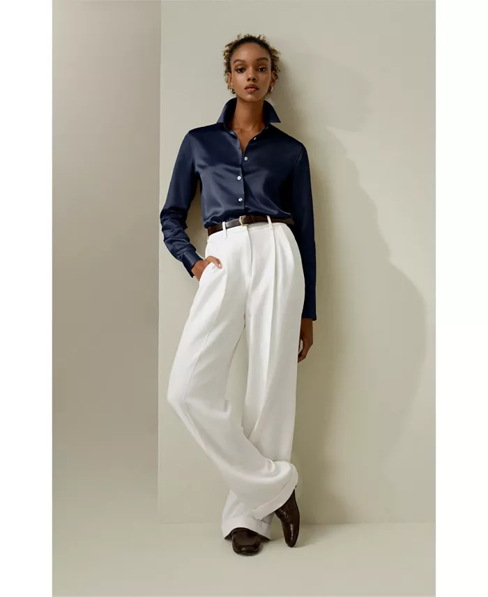 Women's Spread Collar Silk Shirt - thumbnail 7