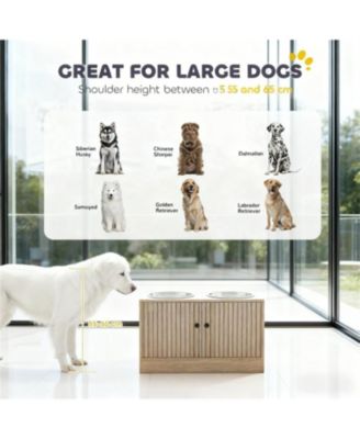23.6 in. Wide Dog Bowls with Storage Cabinet in Oak