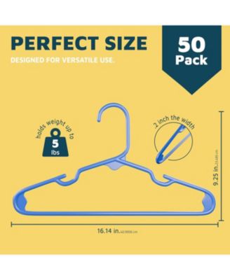 Kids Plastic Hangers, Blue, 11.6", with shoulder notches, space-saving, hold 5 lbs, ideal for baby, toddler & kids  clothes, 50-pack.