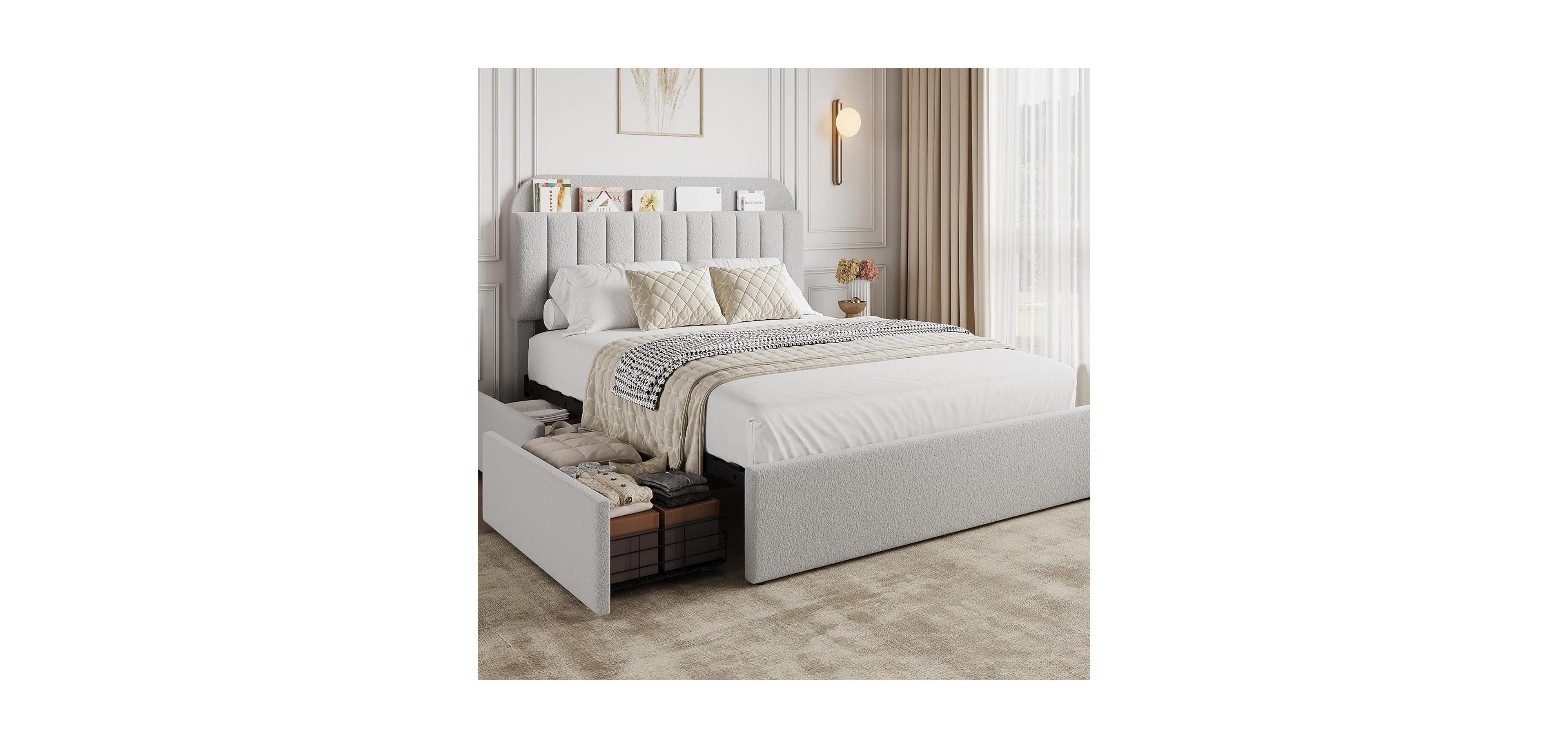 gaomon Queen Size Bed Frame Space Saving, for Living Room