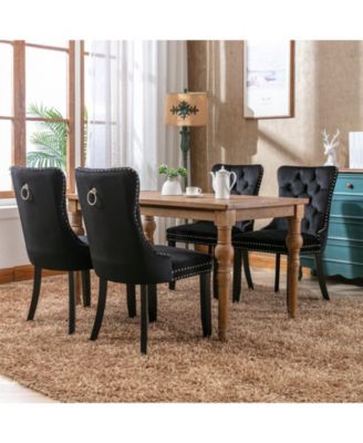 Modern Velvet Upholstered Dining Chairs Set of 2, Mid Century Kitchen Side Chairs with Back Pull Rod for Kitchen, Living Room