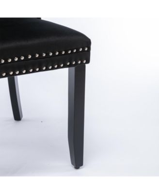 Modern Velvet Upholstered Dining Chairs Set of 2, Mid Century Kitchen Side Chairs with Back Pull Rod for Kitchen, Living Room