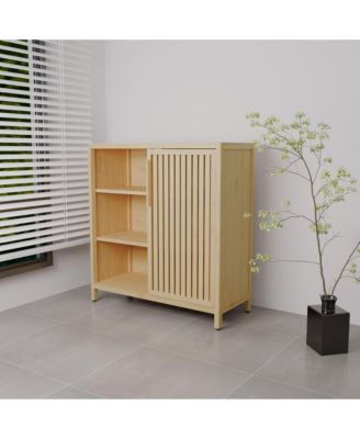 Bamboo Storage Cabinet Large-Capacity Single-Door Storage Cabinet Shelves for Living Rooms