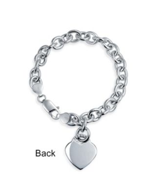 Substantial Solid Heart Shape Tag Charm Bracelet .925 Sterling Silver Made in Italy 7.5, 8 Inch