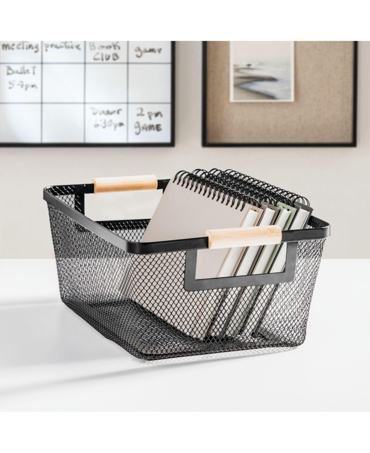 mDesign Metal Wire Pantry Basket with Wood Handles - Set of 2