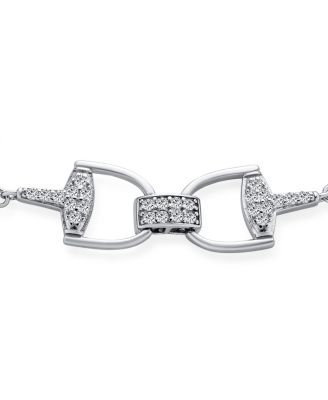 Equestrian Snaffle Horsebit Bracelet CZ Pave Accent .925 Sterling Silver