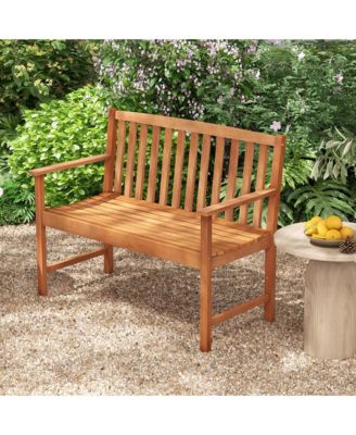 2-Person Outdoor Garden Wood Bench with Backrest Armrests for Yard Porch