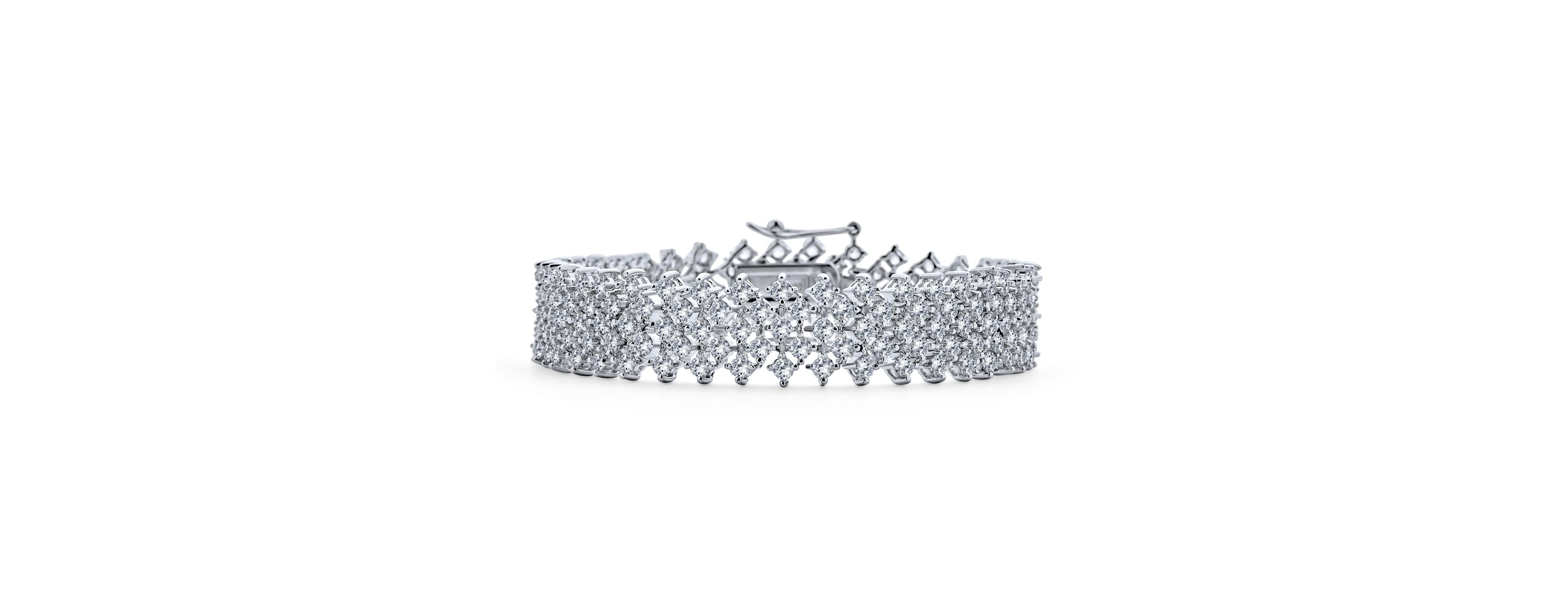 Bling Jewelry Bridal Special Occasion Jewelry Multi Row Wide Cubic Zirconia Cz Statement Bracelet Silver Plated