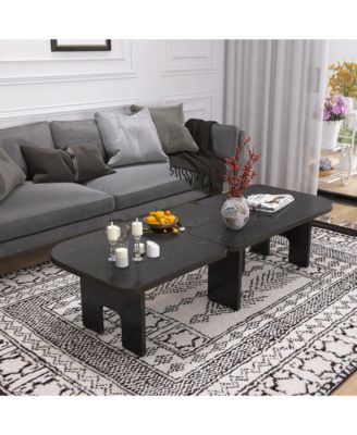 Modern Black Wooden Nesting Coffee Table Set, 70.86" Extendable Splicing Center Table for Living Room