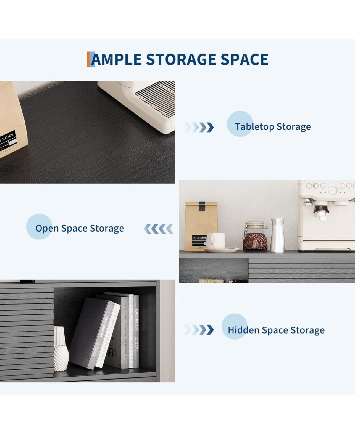 gaomon Modern 3-Tier Accent Cabinet with Doors, Wooden Buffet Sideboard Metal Legs, Storage Stand for Living Room, Dining or Hallway