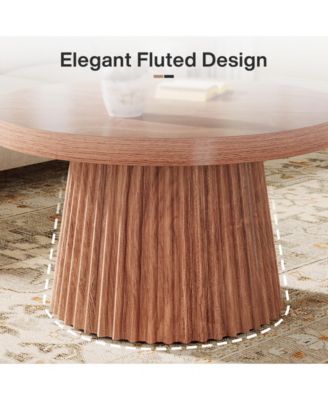 31.5" Round Coffee Table, Farmhouse Center Table with Fluted Base, Walnut