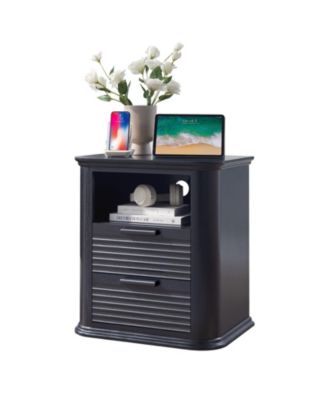 Fluted 22 in. Nightstand with Charging Station, 2 Drawers & Open Storage for Bedroom or Living Room