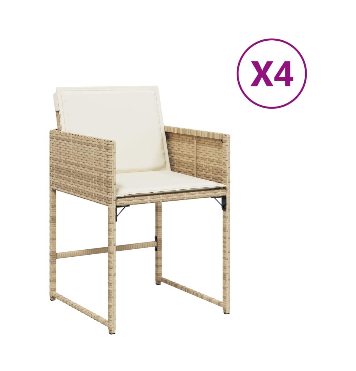 Patio Chairs with Cushions 4 pcs Beige Poly Rattan